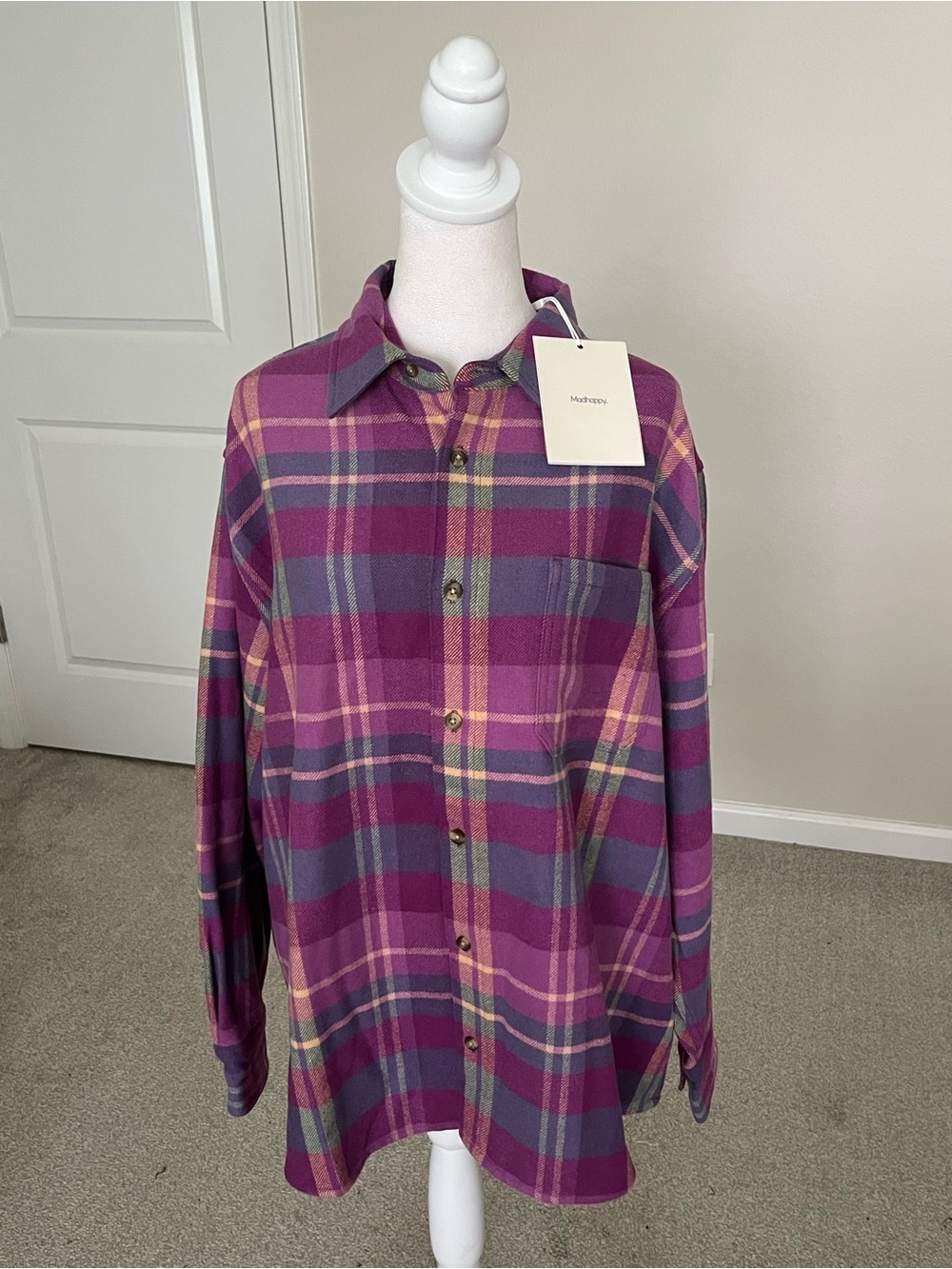 NWT Madhappy Wool Purple Plaid Buttondown Shirt Size Large (May Fit Up To XXL) - Picture 12 of 12